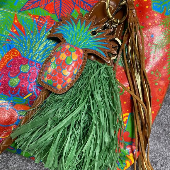 Patricia Nash Large Floral Hawaiian Print Purse Leather Pineapple Key Holder - Picture 2 of 16